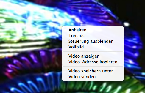 Das Wiedergabemenü für Ogg-Theora-Videos, die mit dem Video-Tag eingebunden sind.