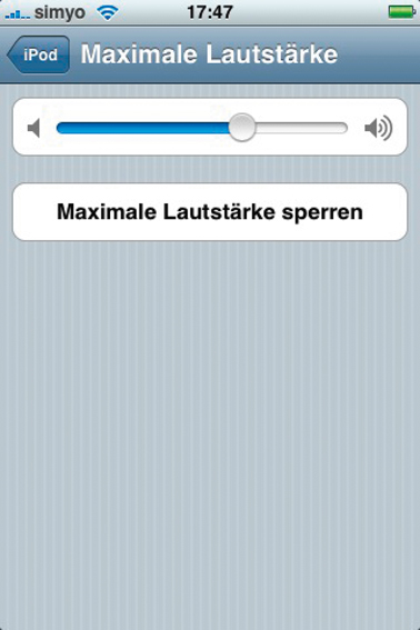 Begrenzen Sie die maximale Lautstärke in Ihrem iPod/ iPhone, um Ihr Gehör zu schützen.