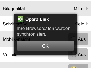 Lesezeichen lassen sich via Opera Link mit dem Desktop-Browser synchronisieren.