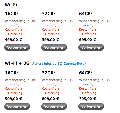 Die neuen Preise für das iPad