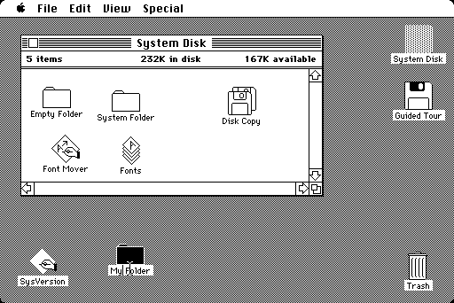 Der Desktop von Mac OS 1.0