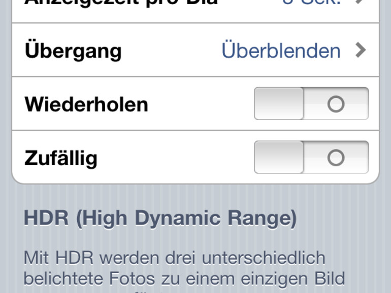 &lt;strong&gt;Auf Wunsch sichert die Kamera-App zusätzlich zu der HDR-Variante ein herkömliches Foto – die zur Erstellung der HDR-Aufnahme benötigten über- und unterbelichteten Bilder bekommt man als Anwender nicht zu Gesicht. Es empfiehlt sich bei 
