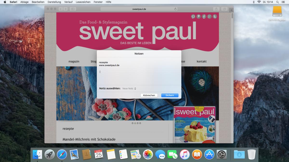 Os X El Capitan Webseiten Aus Safari Zu Notizen Hinzufugen Mac Life