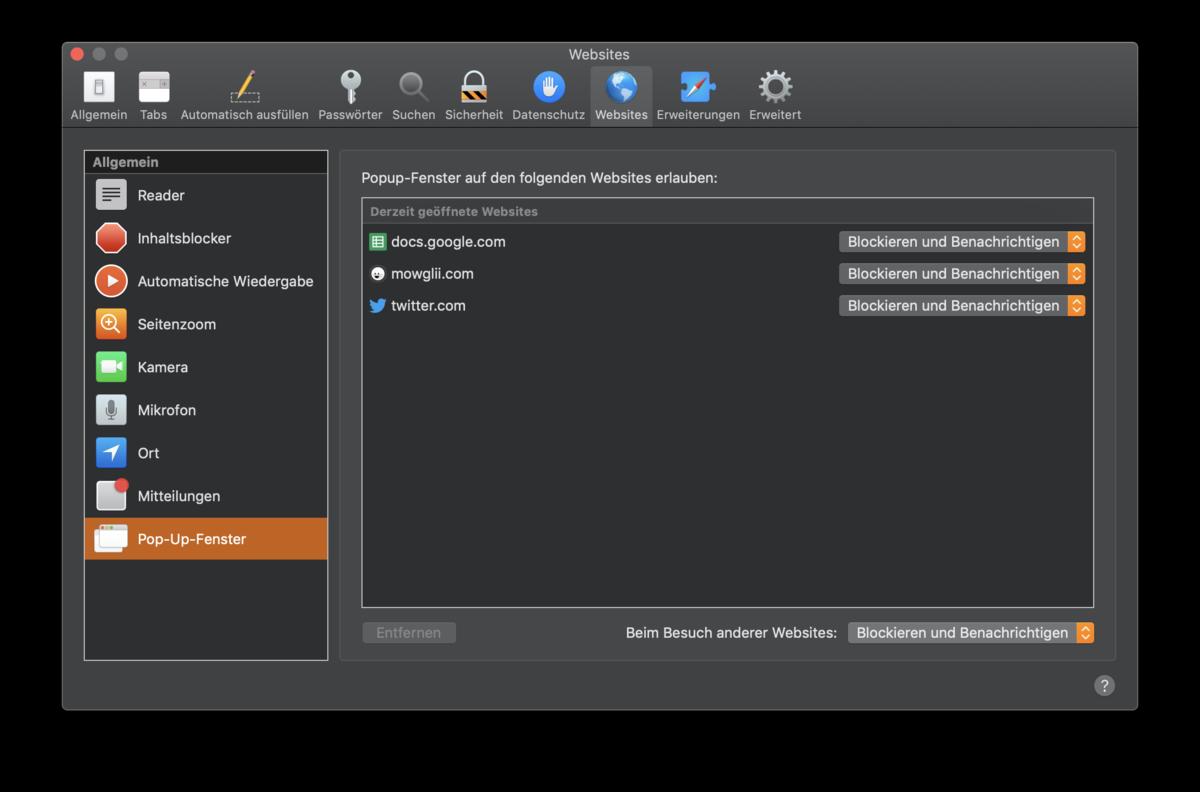 pop up in safari erlauben