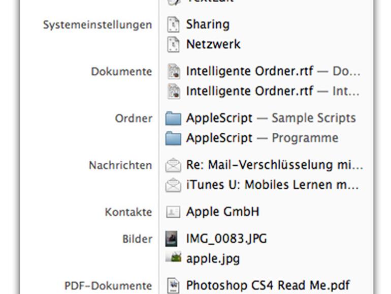 Die &amp;lt;b&amp;gt;Spotlight-Suche&amp;lt;/b&amp;gt; berücksichtigt unterschiedliche Dateitypen.