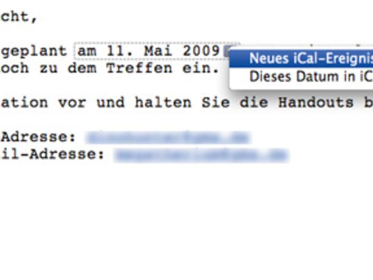 Über das &lt;b&gt;Kontext-Menü&lt;/b&gt; wird der Termin in iCal erstellt.