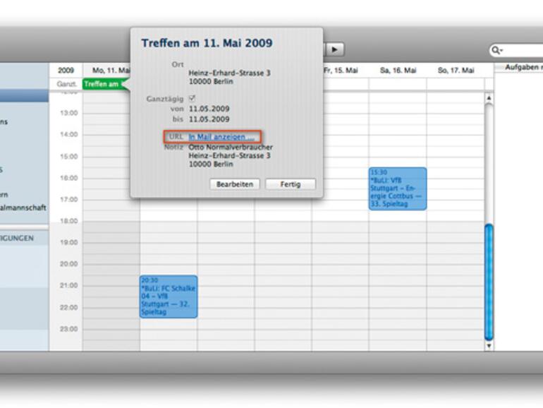 Ein &lt;b&gt;Link weist zur ursprünglichen E-Mail&lt;/b&gt; des Termins zurück.