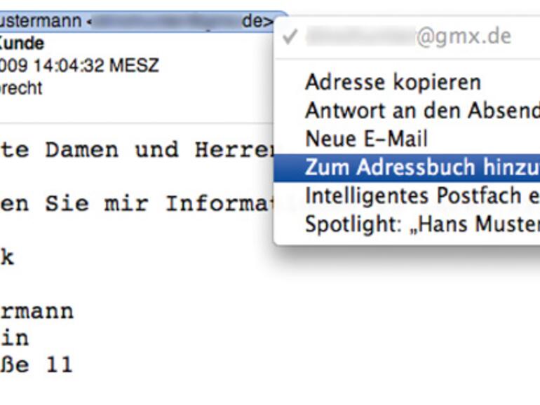E-Mail-Adressen können Sie mit einem Mausklick ins Adressbuch übernehmen.