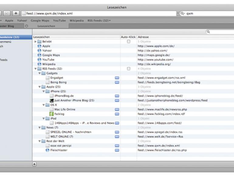 Adressen von Feeds können Sie direkt in Mail eingeben.