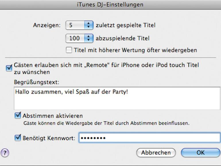 Über die Einstellungen lässt sich der iTunes DJ konfigurieren