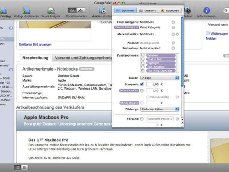Die Benutzeroberfläche von &amp;lt;b&amp;gt;GarageSale&amp;lt;/b&amp;gt; ist aufgeräumt und sehr gut bedienbar.