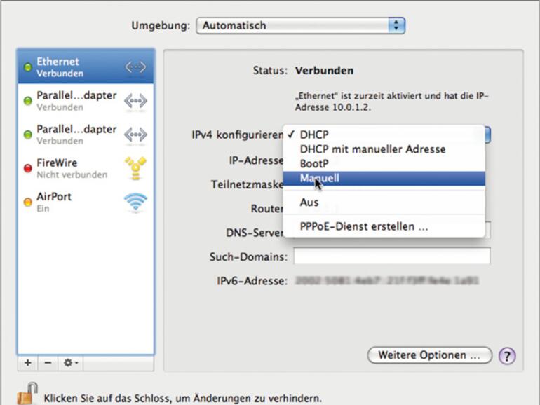 So weisen Sie &lt;b&gt;Ihrem Mac eine manuelle IP-Adresse&lt;/b&gt; zu.