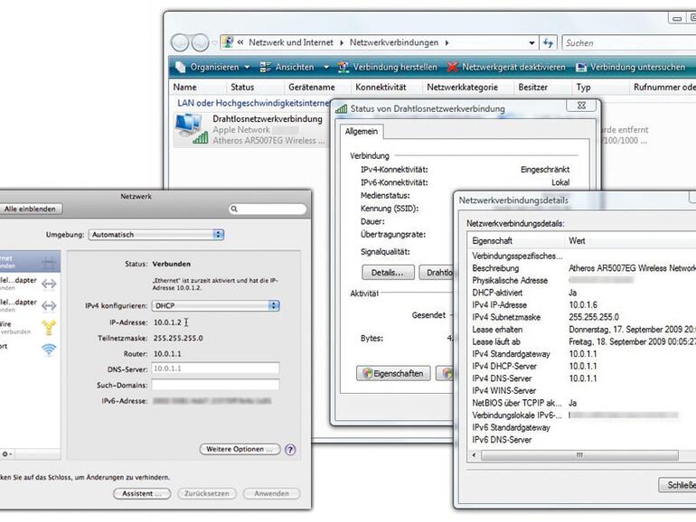 Unter &lt;b&gt;Mac OS X 10.6&lt;/b&gt; finden Sie die IP-Adresse Ihres Macs in den System- und Netzwerkeinstellungen. Bei &lt;b&gt;Windows Vista&lt;/b&gt; ist die IP-Adresse im Statusfenster der Netzwerkverbindung aufgeführt.