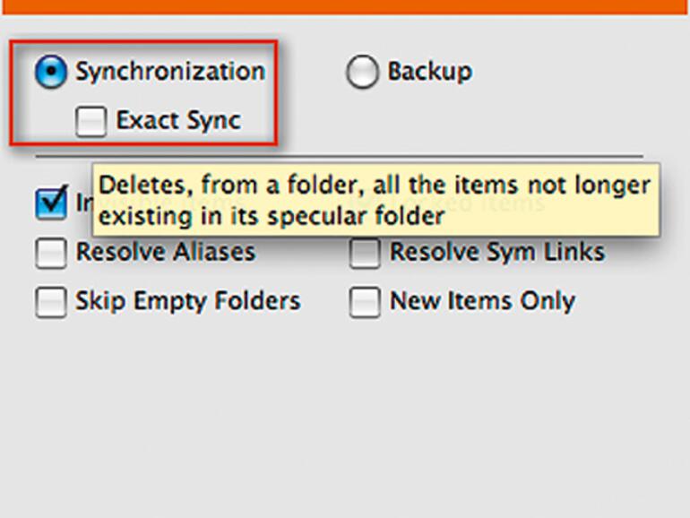 Stellen Sie bei &lt;b&gt;FoldersSynchronizer Lite 3.6.x&lt;/b&gt; außerdem den Exact Sync ab. Sonst werden alle gelöschten Dateien automatisch im anderen Ordner entfernt.