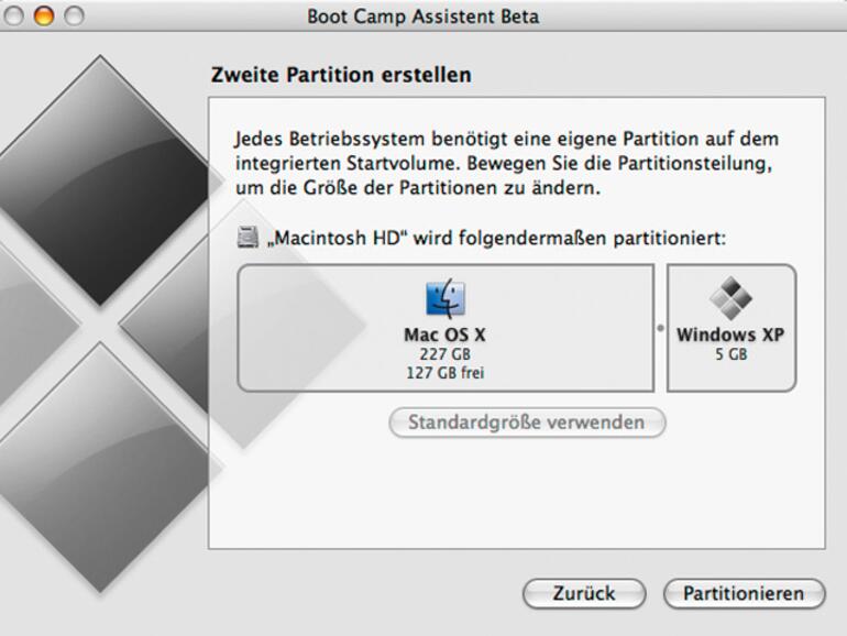 Über den &amp;lt;b&amp;gt;Boot Camp Assistenten&amp;lt;/b&amp;gt; können Sie die Größe der Windows-Partition bestimmen.