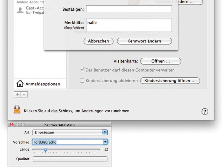 Auch &lt;b&gt;Mac OS X verfügt über einen integrierten Passwortgenerator&lt;/b&gt;, den man in den Systemeinstellungen unter Benutzer und Kennwort ändern findet. Der Assistent findet sich hinter dem Schlüsselsymbol.