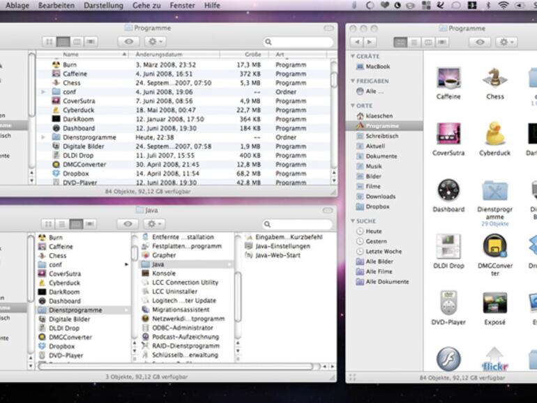 Die <b>drei Darstellungsmöglichkeiten </b> des Finders.