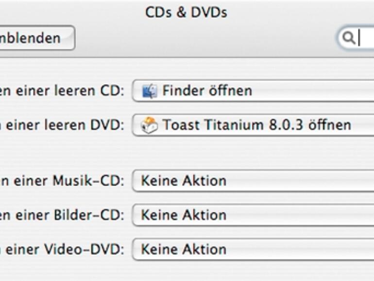 In den Systemeinstellungen kann man festlegen, wie sich der Mac bei einem eingelegten Rohling verhalten soll.