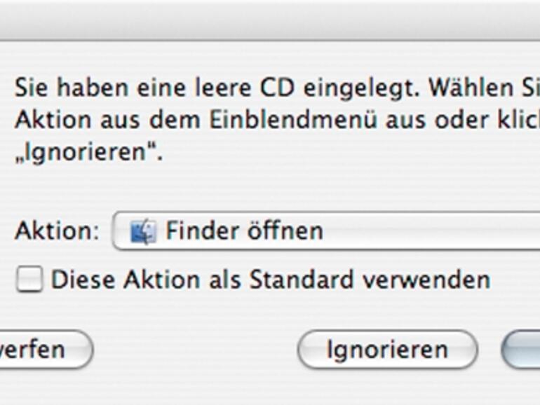 Legt man einen Rohling in den Mac ein, fragt der &amp;lt;b&amp;gt;Finder&amp;lt;/b&amp;gt;, wie der Anwender vorgehen möchte.
