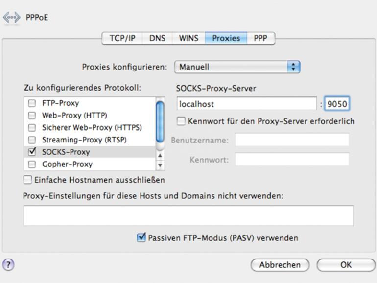 So sollten Ihre <b>Netzwerkeinstellungen für den Tor-Einsatz</b> aussehen.