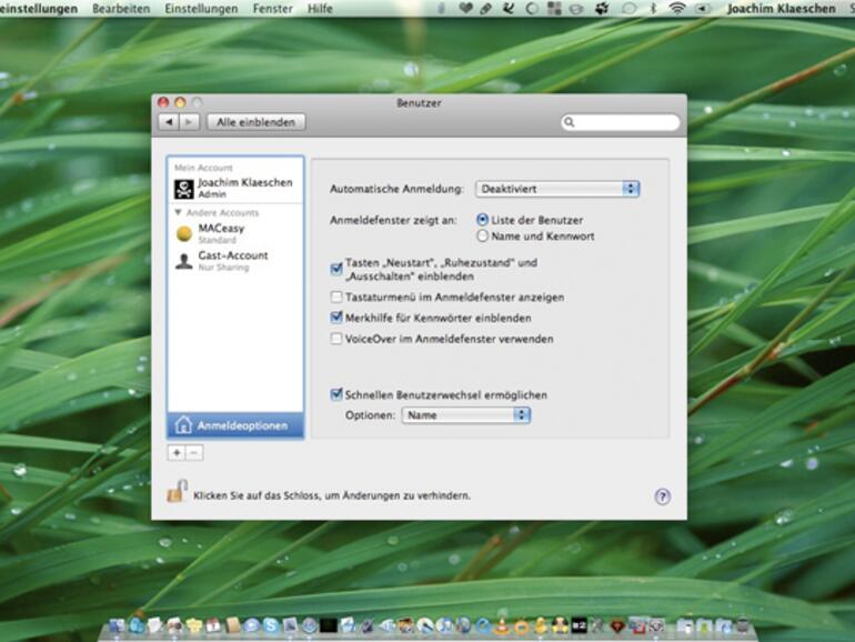 Die &lt;b&gt;automatische Anmeldung&lt;/b&gt; sollten Sie in den Systemeinstellungen deaktivieren.