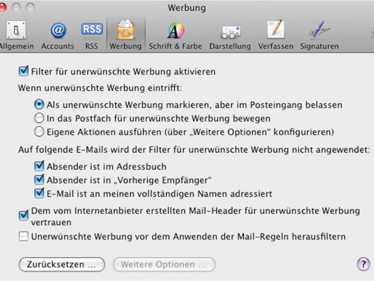 Der in <b>Apples einfach „Mail“ genannter E-Mail-Anwendung</b> eingebaute <b>Spam-Filter</b> funktioniert recht gut, benötigt im Vorfeld jedoch ein wenig Training.