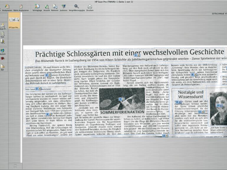 Abb. 5: Die zu scannenden Textstellen werden von Readiris in der Regel selbst analysiert und markiert.