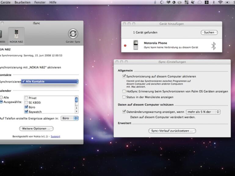 Alle <b>Funktionen von iSync</b> im Überblick.