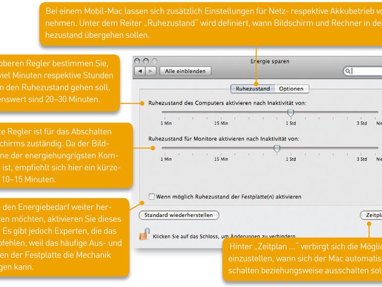 Die Stromspareinstellungen am Mac.