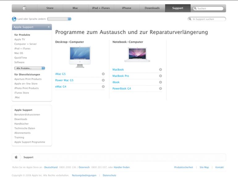 Apple bietet auf der eigenen Internetseite <b>Informationen zu laufenden Reparatur- und Austauschprogrammen</b>.
