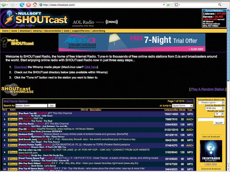 &amp;lt;b&amp;gt;shoutcast.com&amp;lt;/b&amp;gt; bietet eine riesige Auswahl von Radiostationen.