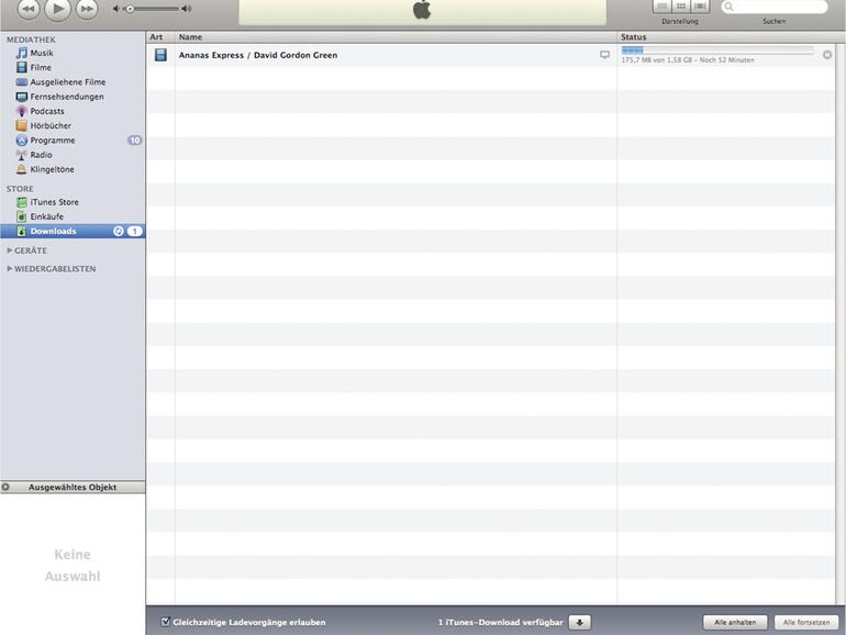 Je nach Internet-verbindung kann der Download eines mehrere GB großen Films aus dem iTunes Store eine Weile dauern. Die Wiedergabe lässt sich allerdings schon starten, sobald der Download-Vorgang begonnen hat.