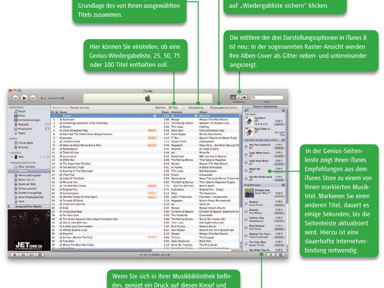 Bedienelemente in <b>iTunes</b>.