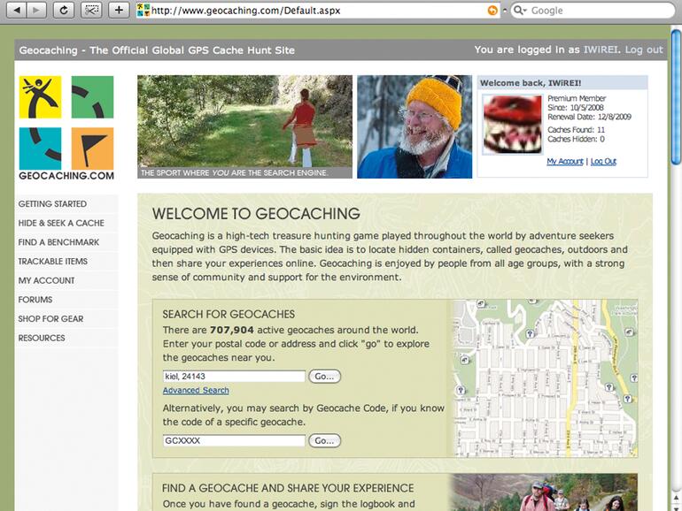 <b>www.geocaching.com</b> ist das weltweit führende Geocache-Verzeichnis – einige Funktionen stehen aber nur den einen geringen Obolus zahlenden Mitgliedern zur Verfügung.