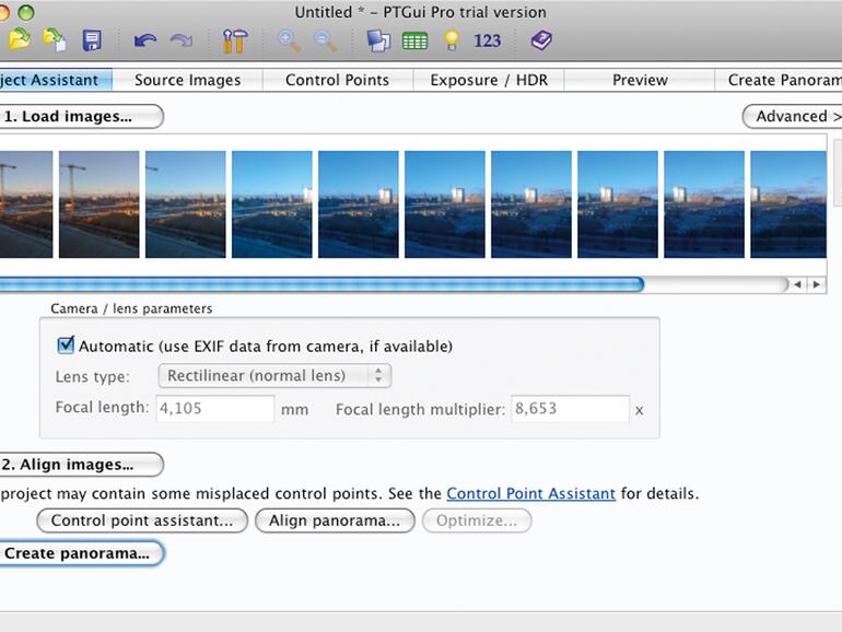 Zunächst werden die Einzelbilder in PTGui geladen.