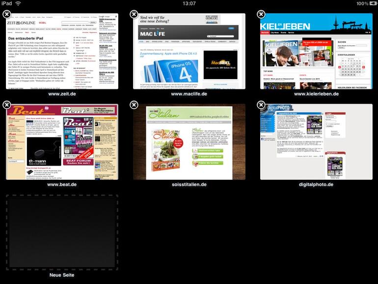 &lt;b&gt;Mehrere geöffnete Webseiten zeigt Safari mit einer übersichtlichen Vorschauansicht&lt;/b&gt;