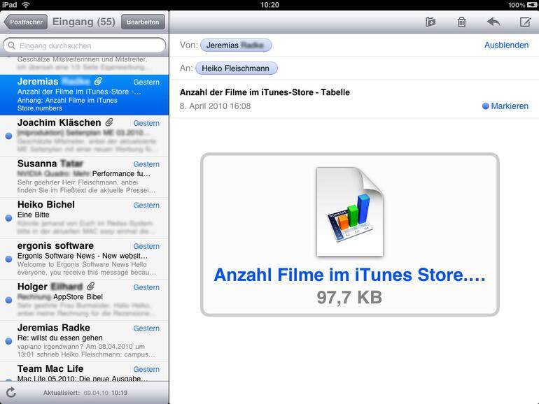 &lt;b&gt;Beim Zwei-Finger-Zoom in einer E-Mail wird nur deren Haupttext vergrößert, das Postfach sowie Empfänger, Absender und Betreff behalten ihre Größe&lt;/b&gt;