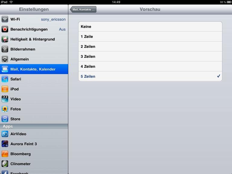 &lt;b&gt;Von Haus aus zeigt die Mail-App nur zwei Zeilen Vorschautext auf den Textkörper einer E-Mail&lt;/b&gt;
