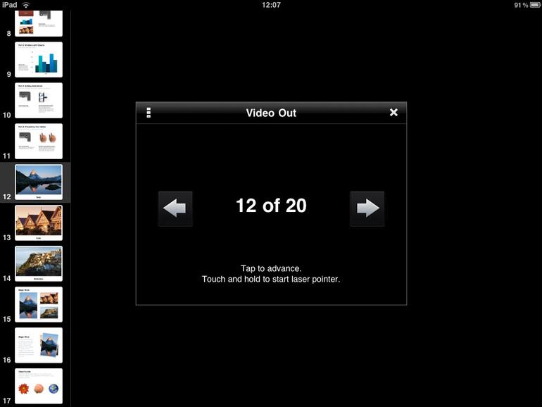 &lt;b&gt;Bei der Verwendung des VGA-Adapters mit Keynote wird die App zur XXL-Fernbedienung: Während man auf der Leinwand oder auf dem Bildschirm die Präsentation sieht, lassen sich Folien vor- und zurückblättern, lässt man einen Finger länger auf d