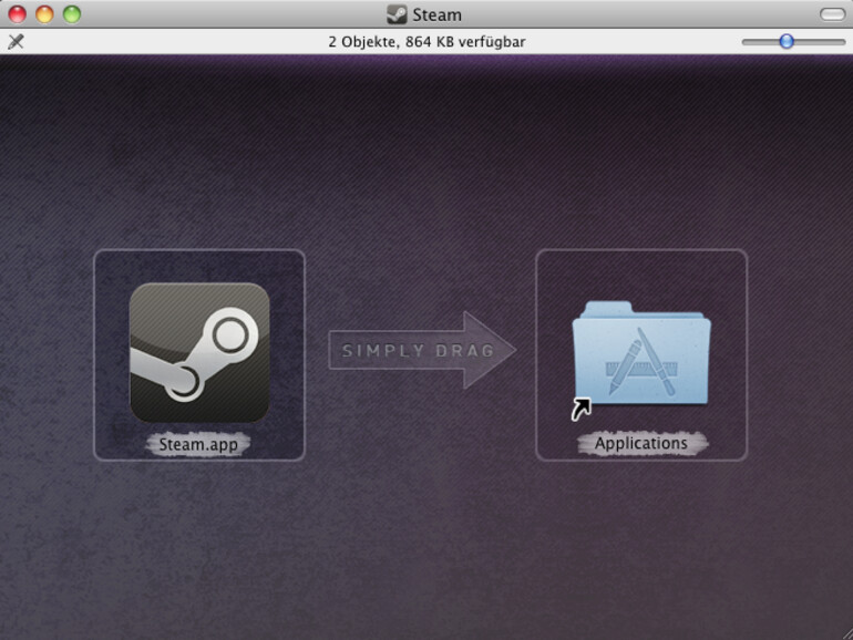 &lt;b&gt;Steam lässt sich einfach via Drag &amp; Drop installieren. Beim ersten Start lädt das Programm nochmals rund 30 MB an Anwendungsdaten herunter.&lt;/b&gt;