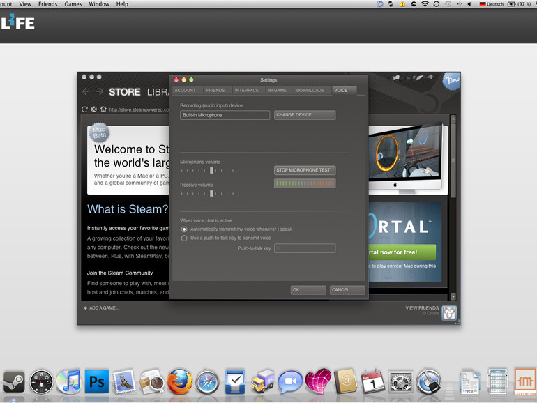 &lt;b&gt;Auch die Mac-Version von Steam unterstützt Voicechat. Derzeit sind allerdings noch keine Spiele verfügbar, die hiervon Gebrauch machen. Mit dem Erscheinen von Counter-Strike: Source, Team Fortress 2 und Left 4 Dead 2 dürfte sich das aber berei