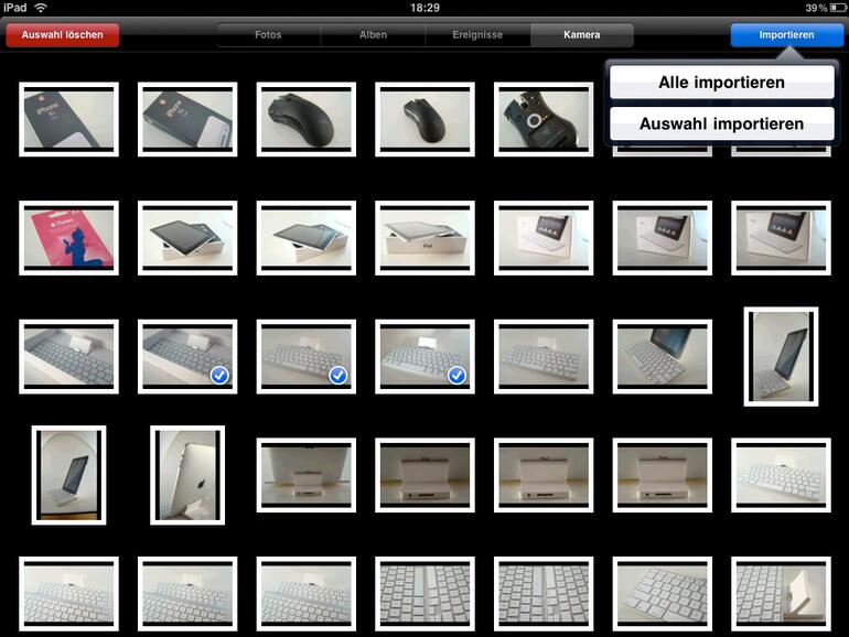 &amp;lt;b&amp;gt;Der Import erfolgt über die Fotos-App, die hierzu um den Reiter &amp;quot;Kamera&amp;quot; erweitert wird&amp;lt;/b&amp;gt;