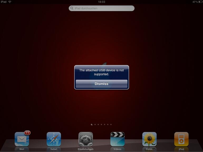 &amp;lt;b&amp;gt;Beim Anschluss nicht unterstützter USB-Peripherie wird man von einer Fehlermeldung in Empfang genommen. Beispielsweise von dieser hier ...&amp;lt;/b&amp;gt;