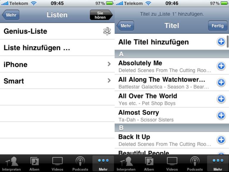 &lt;b&gt;Wiedergabelisten für die iPod-App: &lt;/b&gt;Wiedergabelisten können ab sofort auch auf dem iPhone oder iPod touch erstellt werden