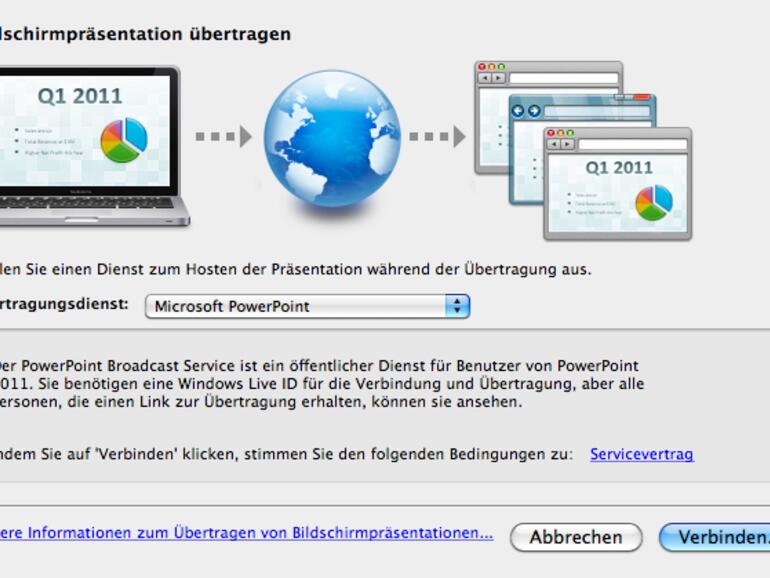 &lt;b&gt;Powerpoint-Präsentationen für alle:&lt;/b&gt; Dank unkomplizierter Übertragung können Präsentationen sofort in aller Welt gezeigt werden. Benötigt wird lediglich ein Windows-Live-Konto.