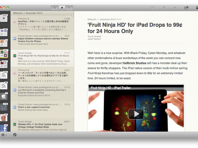 Der RSS-Feed-Reader Reeder baut auf Google Reader auf.