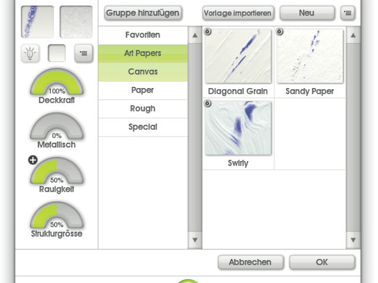 Viele Leinwände zur Auswahl, unbenutzbar werden dadurch einige Malwerkzeuge jedoch nicht