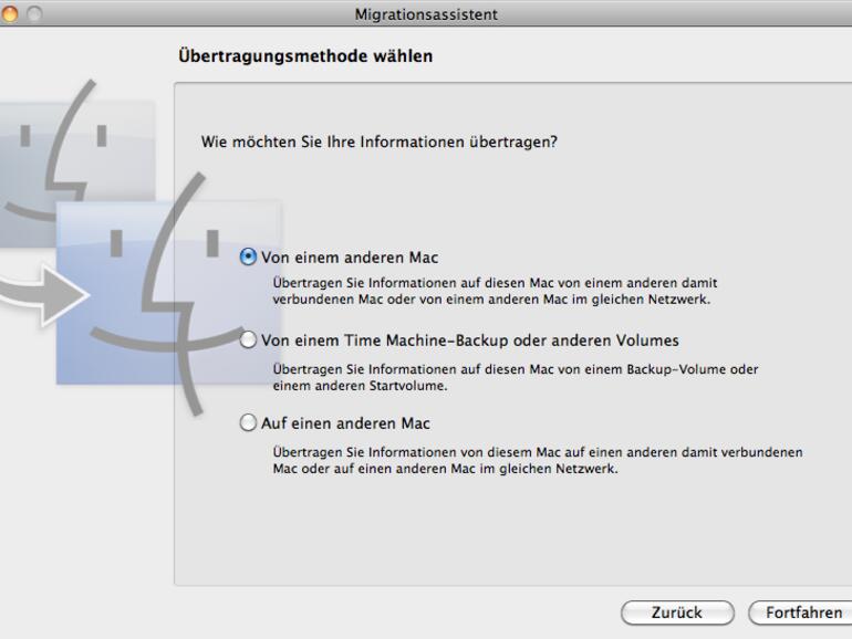 Der Migrationsassistent von Mac OS X erlaubt neben dem schnellen FireWire-Target-Mode auch alternative Methoden, um Bestandsdaten zu übernehmen.
