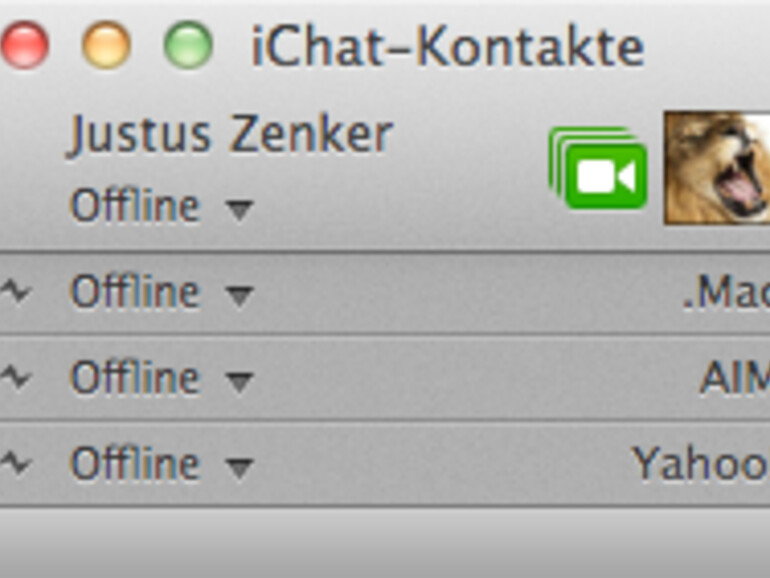 <b>Vereinte Kontaktliste: </b>Alle Konten sind unter Lion in einer Liste zu finden