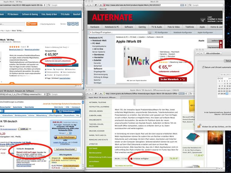 Alternate, GRAVIS, Cyberport, Amazon: Über Preissuchmaschinen lassen sich darüber hinaus aktuell weitere Händler ausfindig machen, bei den iWork '09 derzeit nicht verfügbar ist.